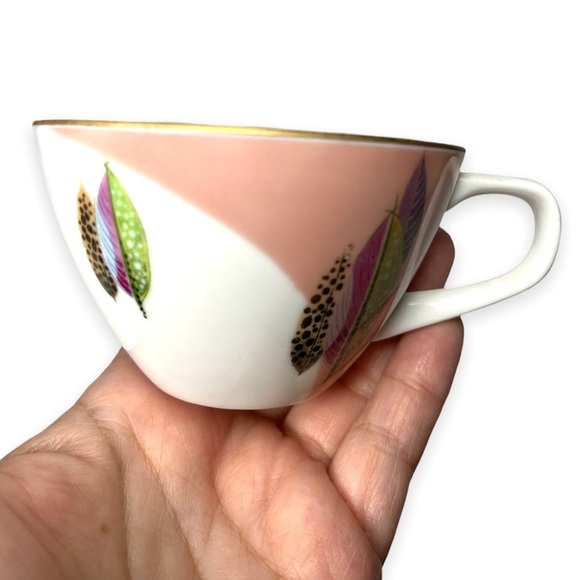 Teacup Set Fine China Feather Design Gold Brim Crafters Decoration Tea Party - Picture 4 of 11
